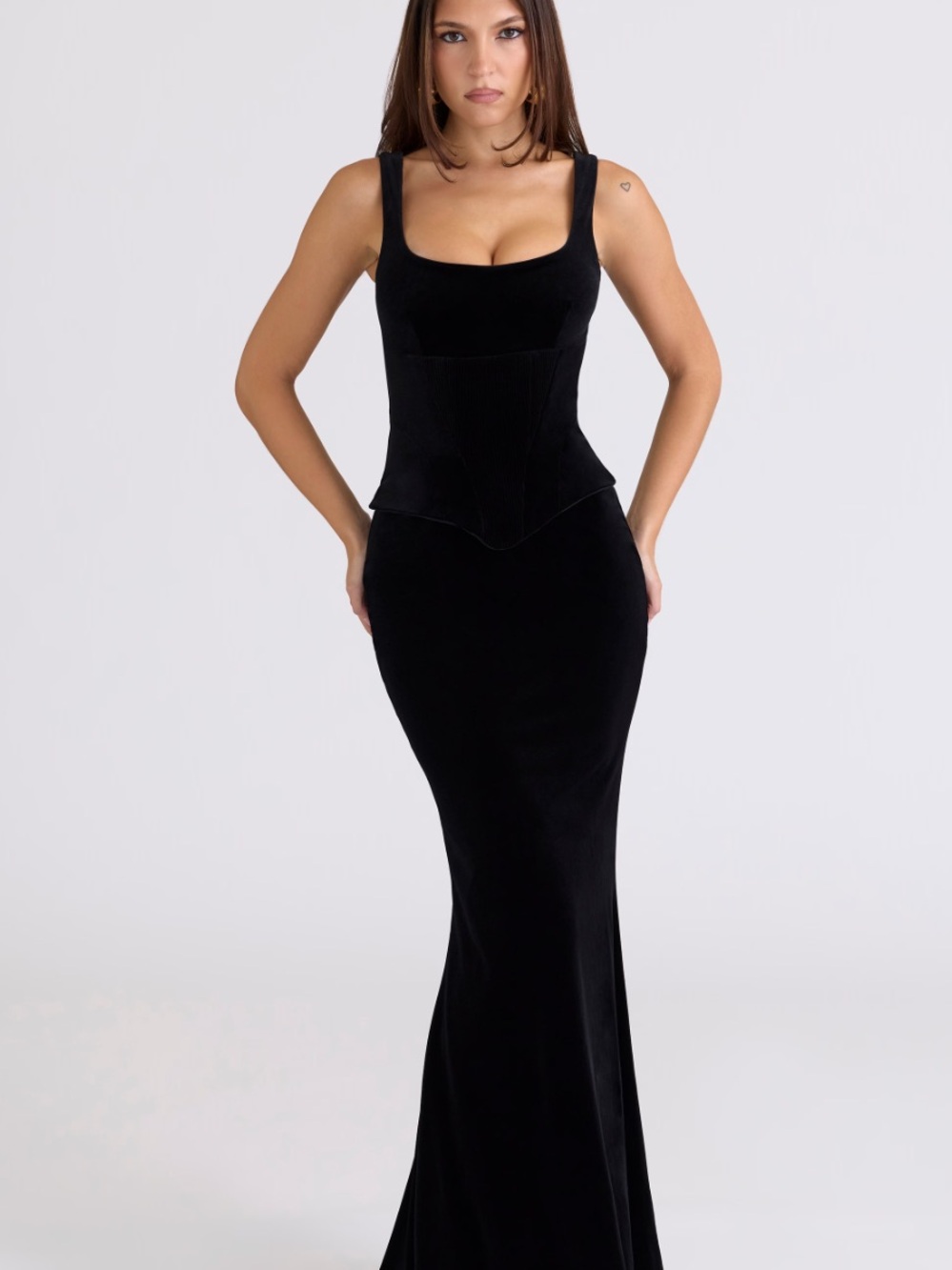 House of CB Yasmina Stretch Velvet Corset Mermaid Gown - Black Size Small